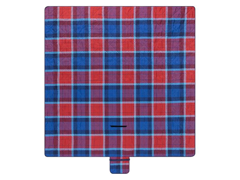 Rote und blaue karierte Picknickdecke.