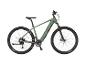 Grünes elektrisches Mountainbike mit schwarzen Reifen und schwarzen Akzenten.