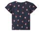 Dunkelblaues Kurzarm-T-Shirt mit Allover-Erdbeermuster.