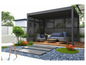 Ein moderner Gartenpavillon mit Sitzecke und Terrasse