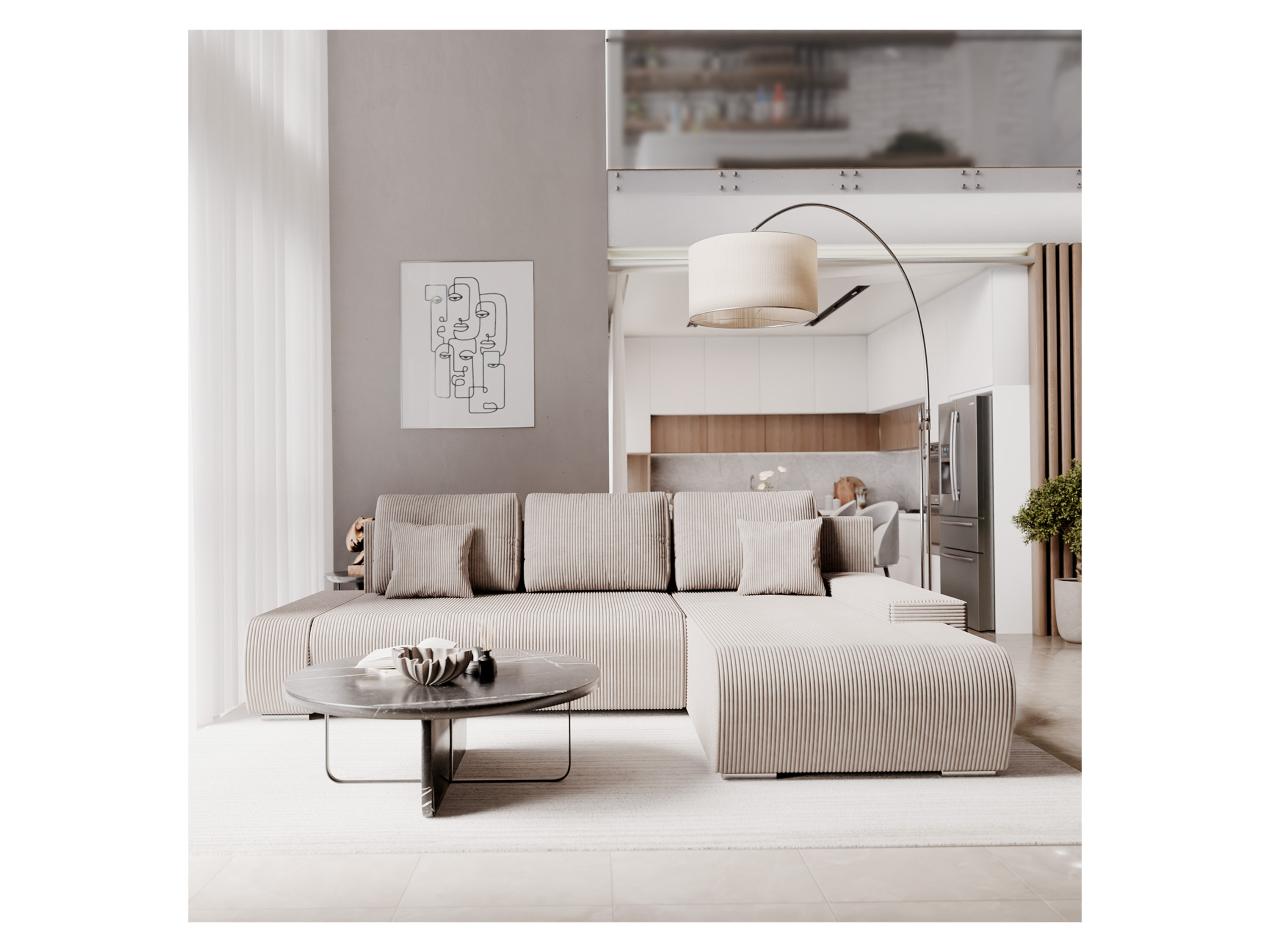 Thumbnail - Juskys Sofa Iseo mit Ottomane (Rechts, Beige)""