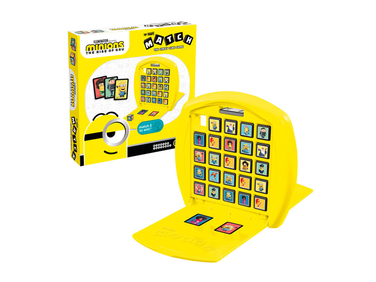 Minions Brettspiel mit gelber Box und Karten.