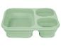 Hellgrüne, zusammenklappbare Schüssel mit drei Fächern.