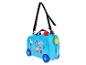 Blauer Kinder-Rollkoffer mit Zeichentrickfiguren und dem Text „Cool Adventures“.