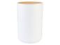 Weißer zylindrischer Behälter mit hellem Holzdeckel
