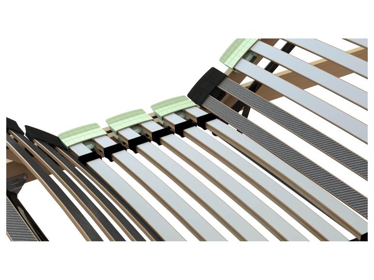 Nahaufnahme eines verstellbaren Lattenrosts mit Latten und Federelementen.