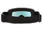 Schwarze Skibrille mit hellblauer verspiegelter Scheibe und verstellbarem Band.