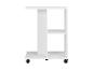 Weißer Beistelltisch auf Rollen mit offenen Regalen.