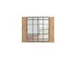 Kleiderschrank mit Holzoptik und Spiegeltüren mit schwarzen Rahmen.