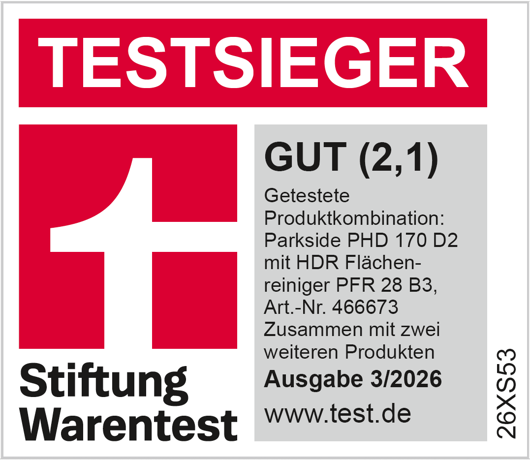 Siegel 'TESTSIEGER GUT (2,1)', Ausgabe 3/2026, mit Verweis auf www.test.de.