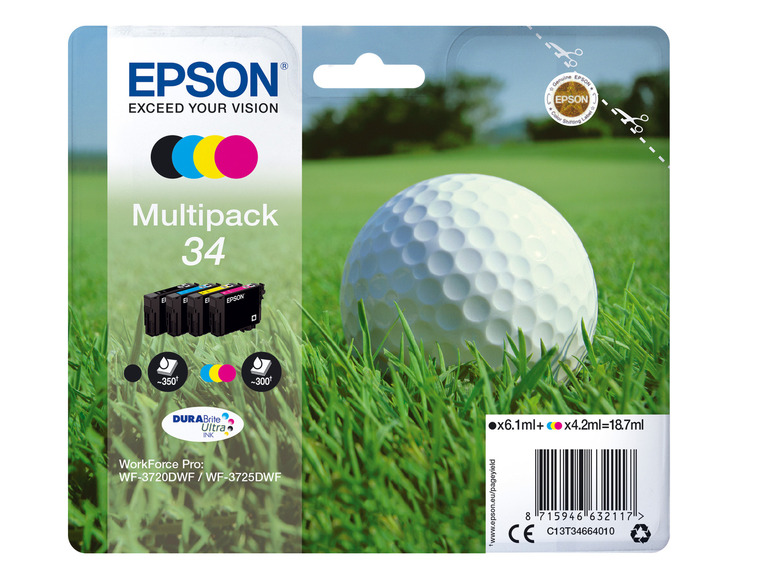 Gehe zu Vollbildansicht: EPSON »34« Golfball Multipack Tintenpatronen Schwarz/Cyan/Magenta/Gelb - Bild 1