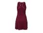 Bordeauxrotes ärmelloses Sportkleid mit weißem Besatz, Rückansicht.