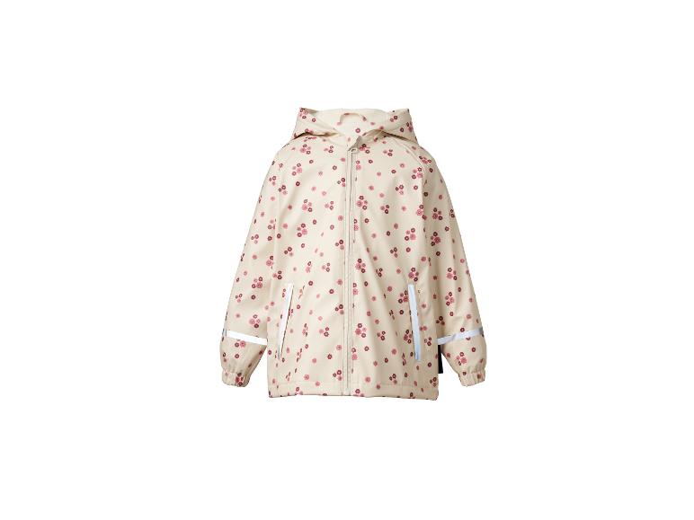 Kinder-Regenjacke in Beige mit rosa Blumenmuster und reflektierenden Details