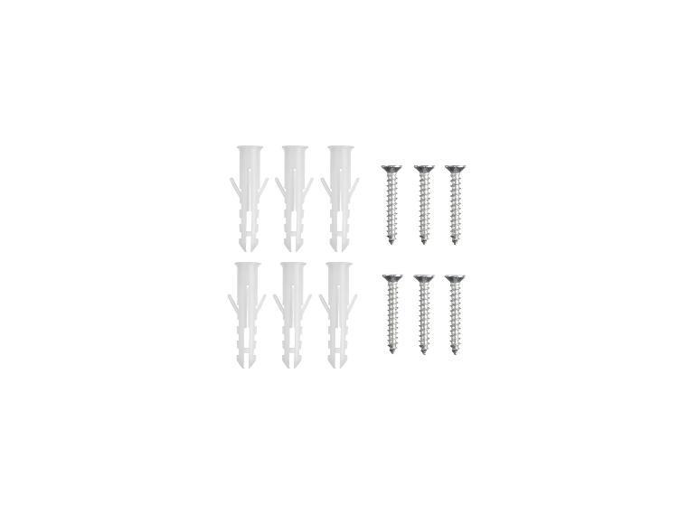 Set aus weißen Kunststoffdübeln und silbernen Schrauben