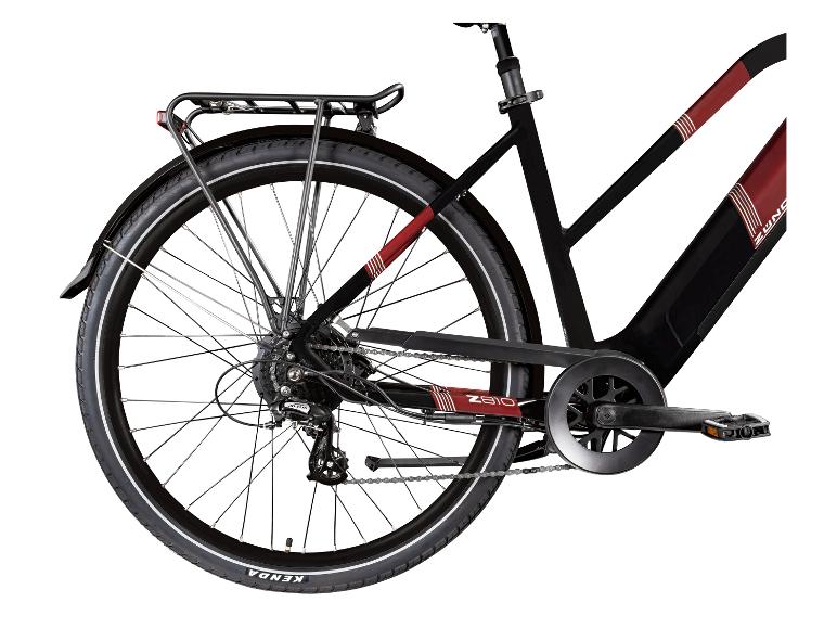 Rückansicht eines schwarz-roten Zigo E-Bikes mit Kenda-Reifen.
