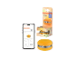 Smarter Macaron-Lautsprecher in Verpackung, einzeln und mit Telefon-App.