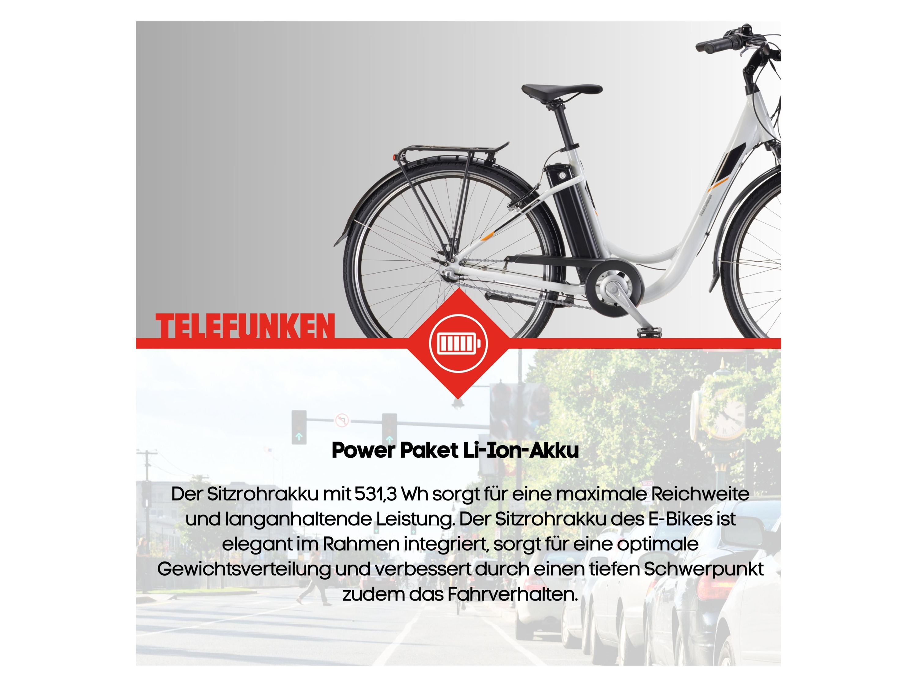 Telefunken E-Bike Cityrad Multitalent RC830, 3 Gang Shimano Nexus Schaltwerk, Frontmotor, 531,3 Wh, Pedelec, Elektrofahrrad für Damen u. Herren – Bild 4 von 4