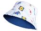 Lidl Bucket Hat mit Essen-Print: Einkaufswagen, Wurst und Logo.