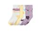 Set aus fünf Paar Kindersocken mit Streifen und Einhornmustern.