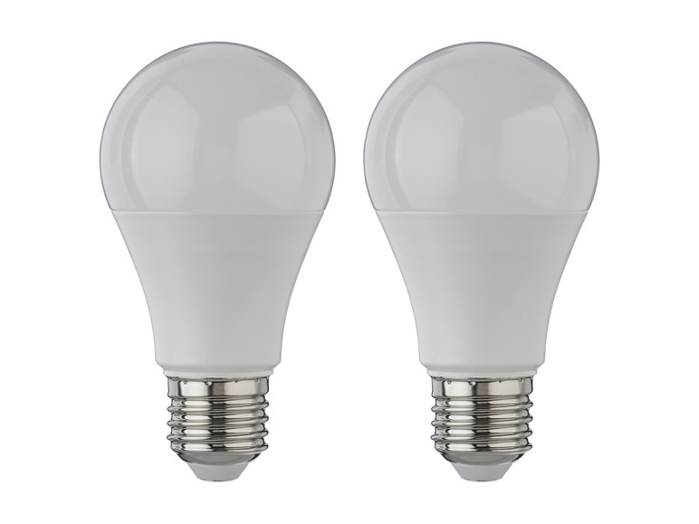 Zwei weiße LED-Lampen mit Gewinde.