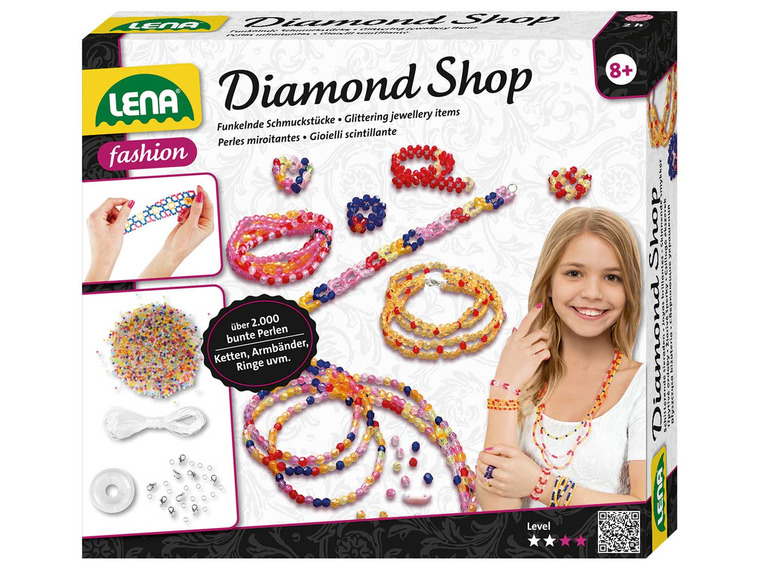 Gehe zu Vollbildansicht: LENA Kinder Bastelset »Diamond Shop«, mit über 2000 bunten Perlen - Bild 1