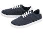 Ein Paar dunkelblaue Sneaker mit weißen Schnürsenkeln und Sohlen.