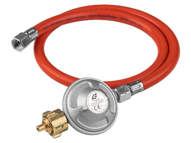 Roter Propan-/Butangas-Schlauch mit Regler, hergestellt 2025.