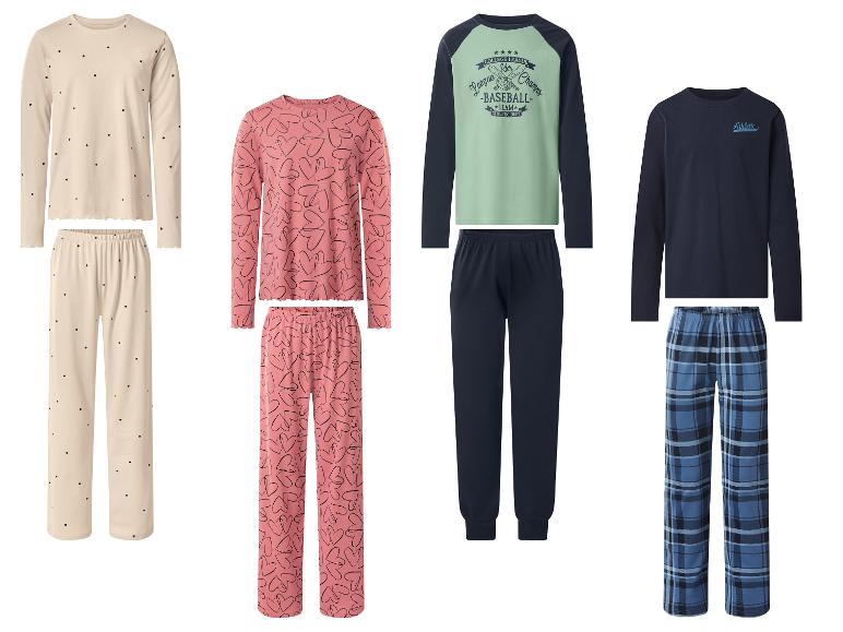 Langärmlige Kinderpyjamas mit Punkten, Herzen, Baseball- und Karomustern.