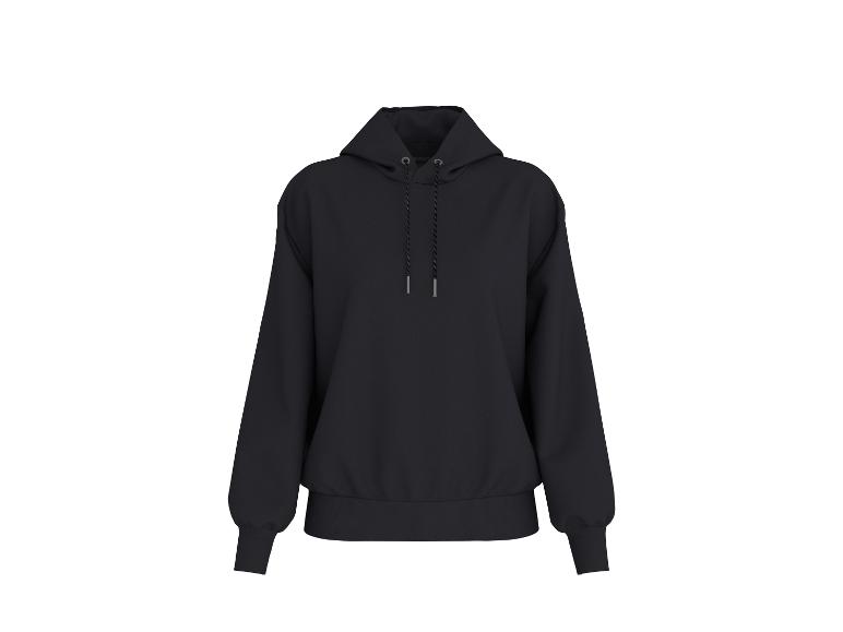 Schwarzer Kapuzenpullover mit Kordelzug und gerippten Bündchen und Saum.