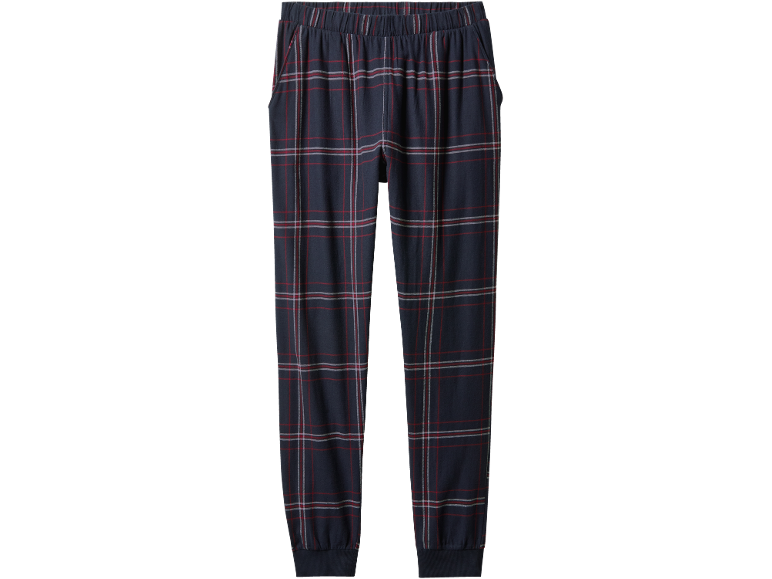 Herren-Pyjamahose in Dunkelblau kariert mit roten und weißen Streifen.