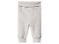 Hellgraue gerippte Baby-Leggings mit breitem, umklappbarem Bund und Bündchen an den Knöcheln.