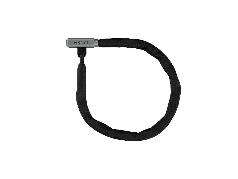 Ein schwarzes Fahrrad-Kettenschloss der Marke Crivit.