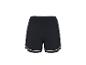 Schwarze Sportshorts mit weißen Säumen.