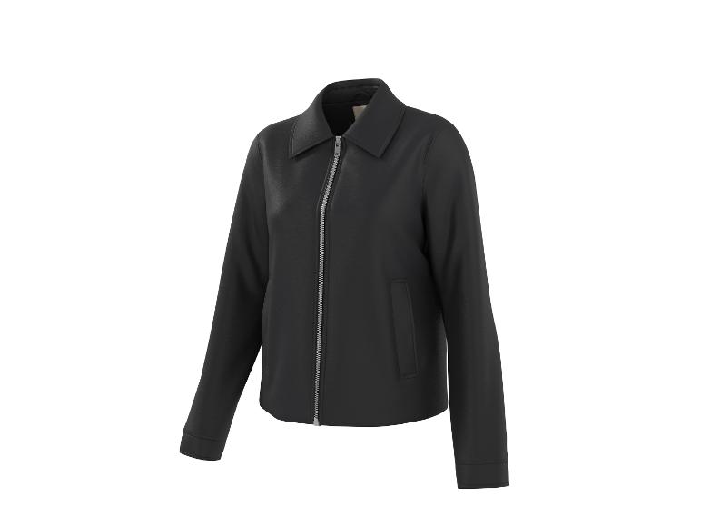 Schwarze Lederjacke mit Reißverschluss und Kragen, isoliert auf weißem Hintergrund.