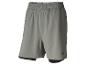 Graue Herren-Sportshorts mit elastischem Bund und integrierten schwarzen Innenshorts.