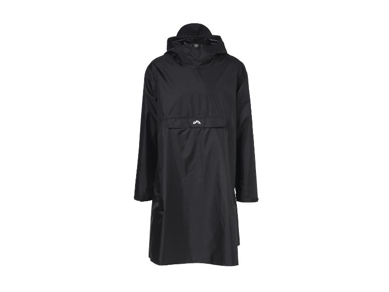 Schwarzer Regenponcho mit Kapuze und Vordertasche