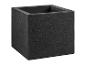 Quadratischer schwarzer Blumentopf mit rauer Textur.