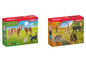 Schleich Spielsets Farm World und Wild Life mit Pferd, Kalb, Katze, Hund, Giraffe, Flusspferd, Schimpanse und Panther.