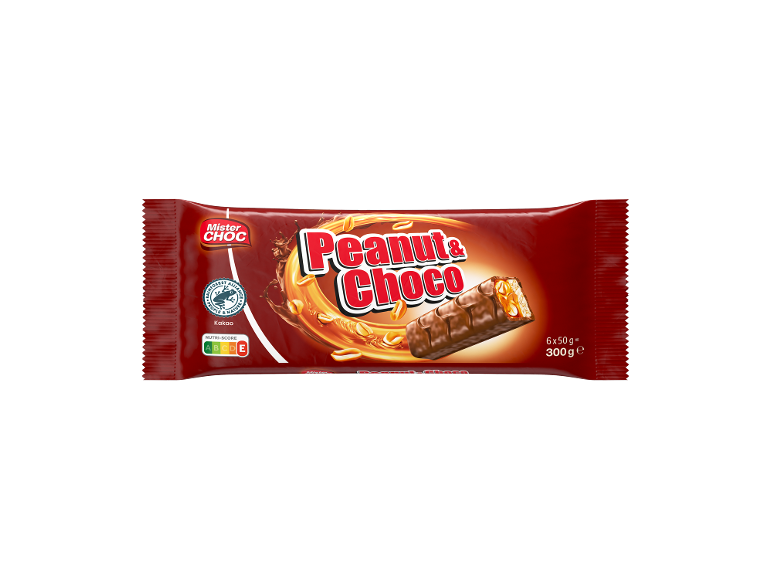 Schokoriegel mit Erdnüssen, 6x50g, 300g, Nutri-Score B