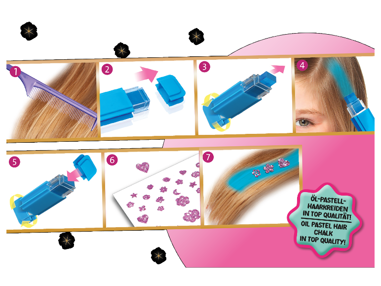 Anleitung zur Verwendung von bunten Haarkreiden.