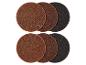 Sechs runde braune und schwarze Schleifscheiben.