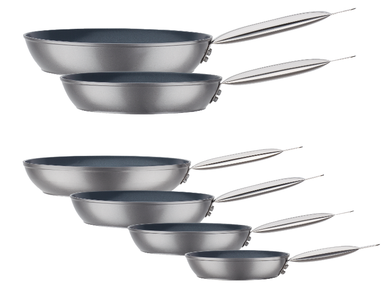 GSW Gastro Quick Pfannen-Set in Grau, mit zwei Größen oben und vier unten.