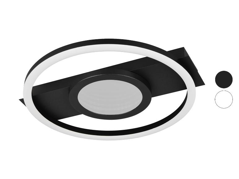 Schwarze LED-Deckenleuchte mit kreisförmigem Design und integriertem Spot.