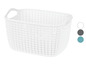 Ein weißer, ovaler Aufbewahrungskorb mit Griffen.