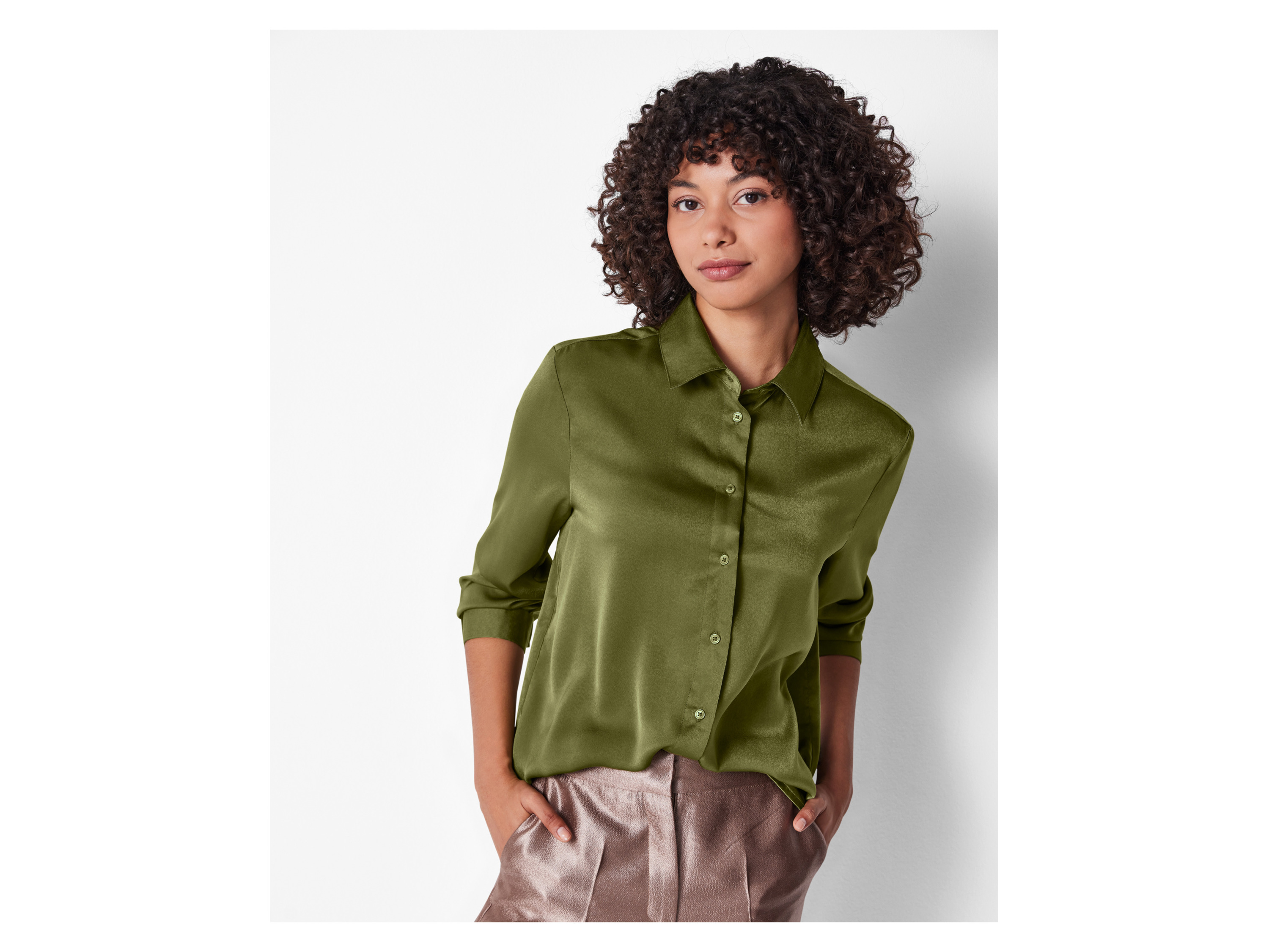 ESMARA® Damen Satin-Bluse (Grün, 36) – Bild 2 von 4
