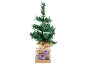 Kleiner künstlicher Weihnachtsbaum in einer dekorativen Verpackung mit Kugeln.