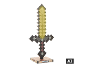 Eine leuchtende Pixelschwert-Lampe auf einem Ständer mit Blockmuster-Fuß.