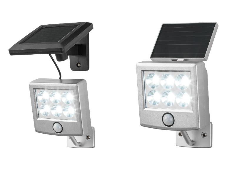 Zwei solarbetriebene LED-Wandleuchten mit Bewegungsmelder.