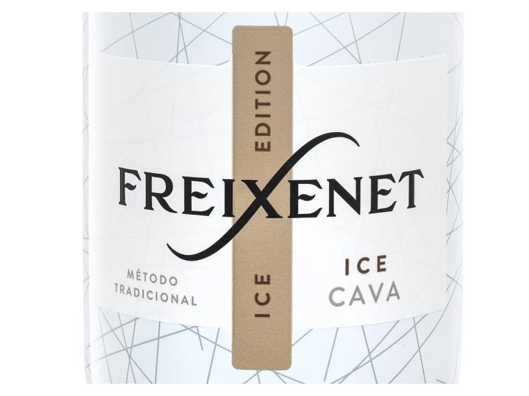 Etikett des Freixenet Ice Edition Cava mit eleganter schwarzer und goldener Schrift.