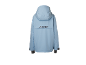 Hellblaue Kinderskijacke mit Kapuze, Rückansicht.